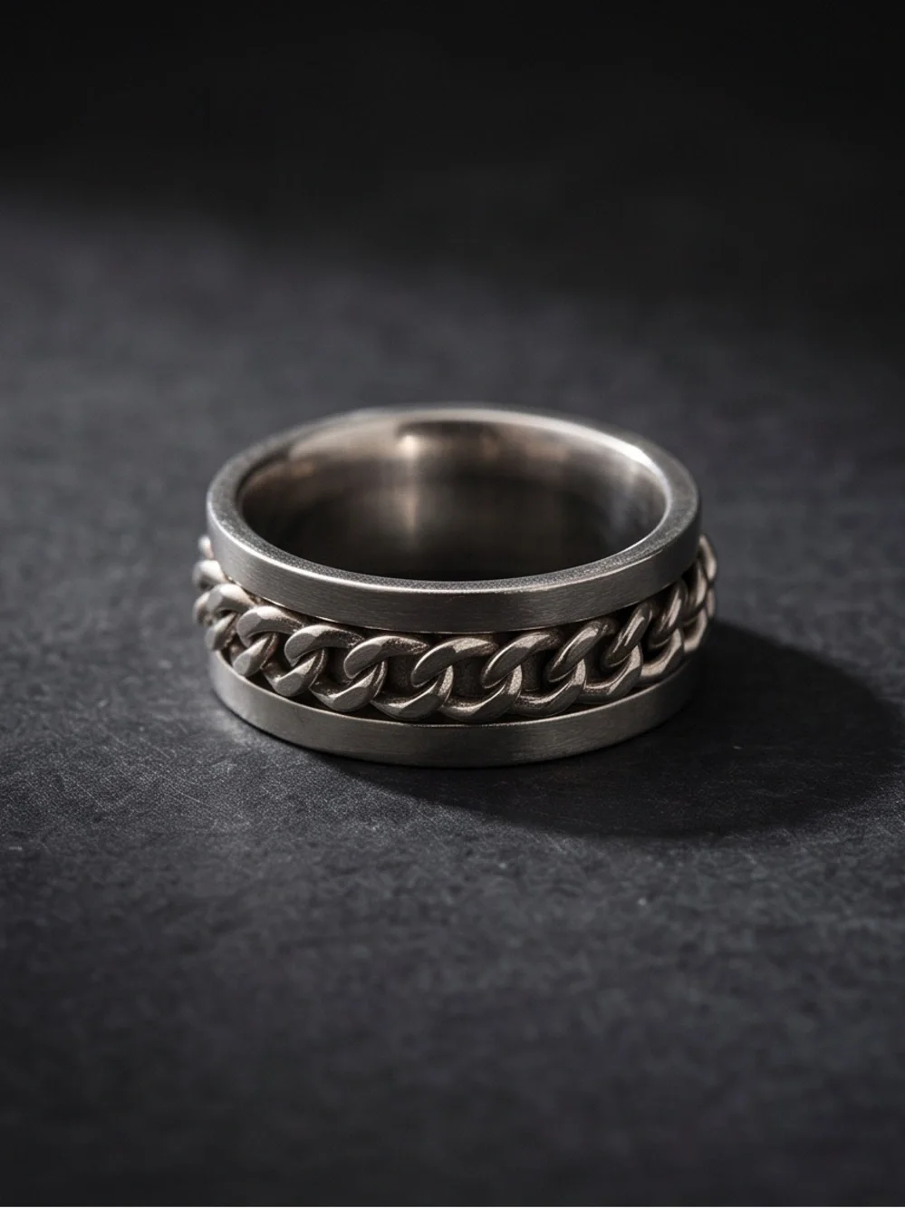 Men’s Silver Spinning Chain Ring – Size 9